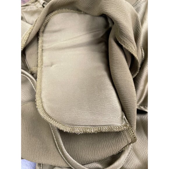 ASOS Olive Long Sleeve Satin Crop Top Open Back Tie Detail Women’s Size 8 - Picture 6 of 8